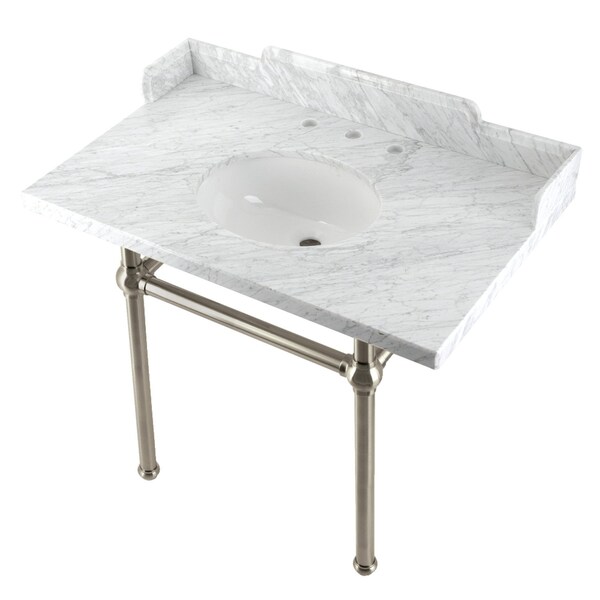 Kingston Brass 36 Carrara Marble Console Sink with Brass Legs, Marble WhiteBrushed Nickel LMS3630MB8 - main